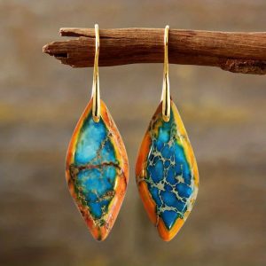 Emperor Stone Bohemian Natural Royal Stone Leaf Pendant Earrings - Stylish & Unique