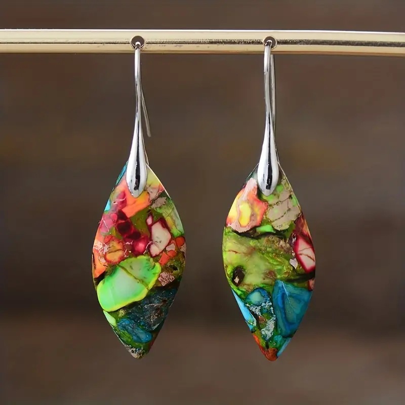 Emperor Stone Bohemian Natural Royal Stone Leaf Pendant Earrings - Stylish & Unique - Image 4
