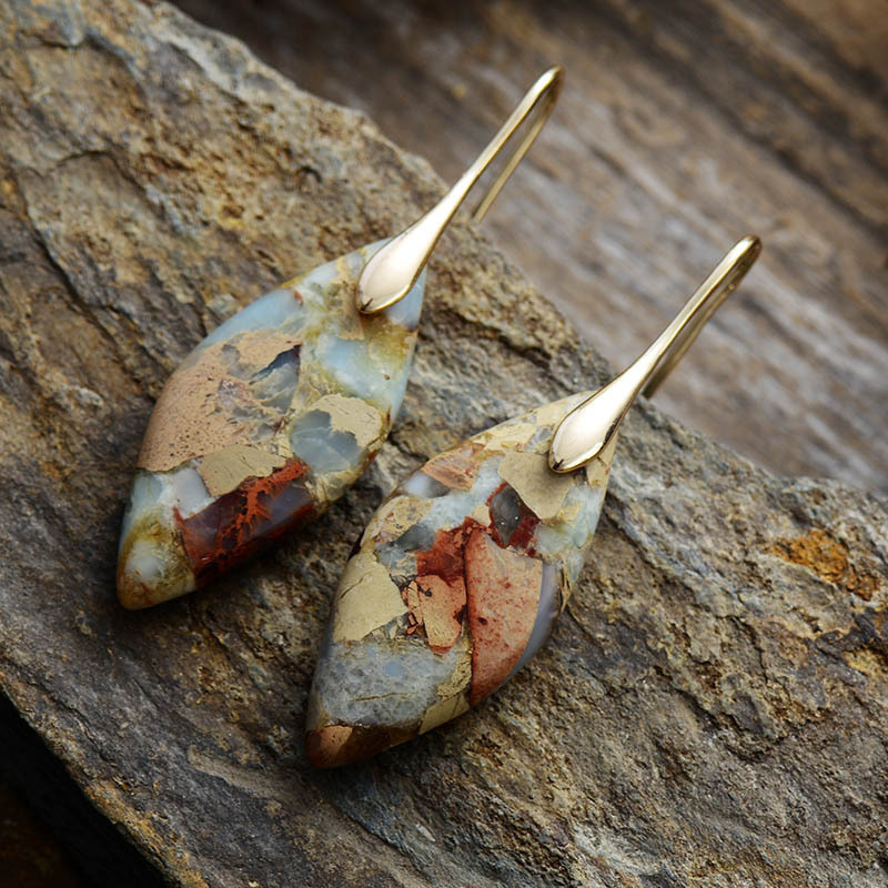 Emperor Stone Bohemian Natural Royal Stone Leaf Pendant Earrings - Stylish & Unique - Image 8