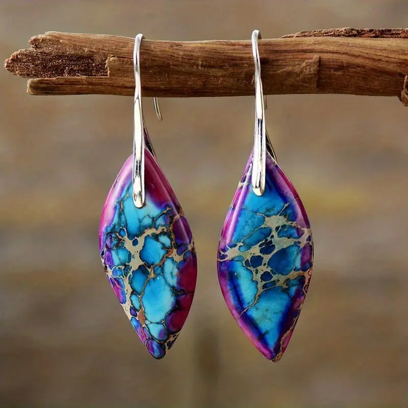 Emperor Stone Bohemian Natural Royal Stone Leaf Pendant Earrings - Stylish & Unique - Image 12