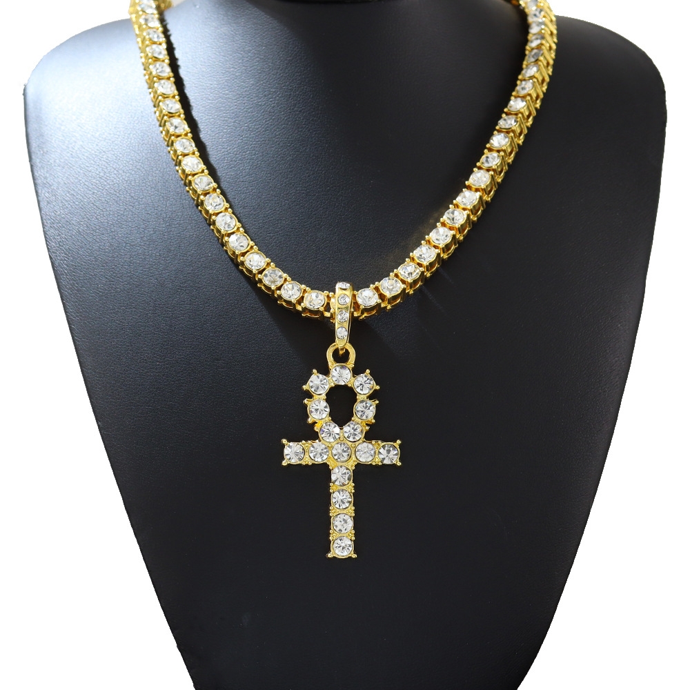 Men's Single Row Diamond Necklace with Cross Pendant - Elegant & Stylish - Image 3