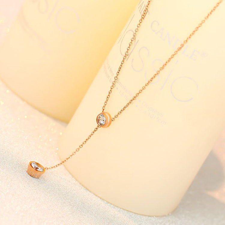 18K Rose Gold Plated Stainless Steel Single Drill Necklace - Elegant Jewelry - Image 3