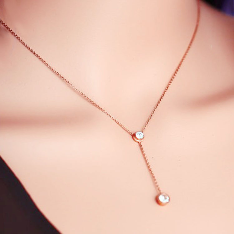 18K Rose Gold Plated Stainless Steel Single Drill Necklace - Elegant Jewelry - Image 4