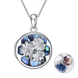 Customizable Flower Photo Locket Necklace in 925 Sterling Silver Pendant