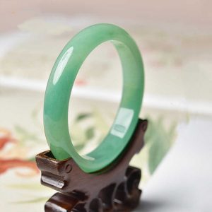 Natural Aventurine Clear Water Hetian Jade Green Flat Bracelet with Round Bars