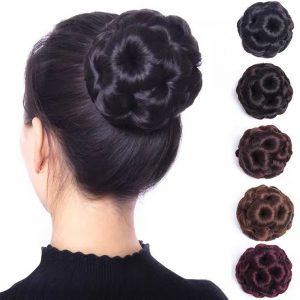 High-Temperature Silk Wig Hair Ring - Elegant Hair Bun for Bridal Costumes & Nine Flower Ball Head Decor