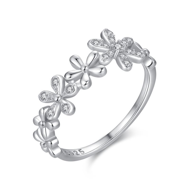 Sterling Silver Daisy Ring for Women - Korean Fashion Light Luxury Micro Diamond Jewelry - Image 5