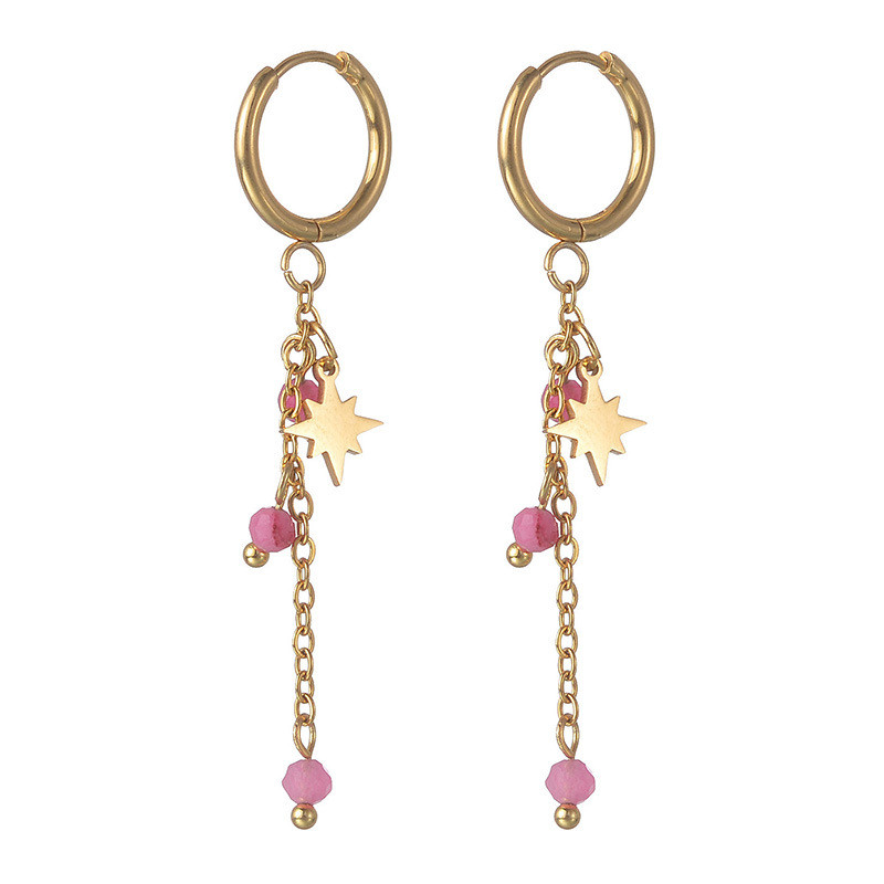 French Style Colorful Beaded Eight-Pointed Star Long Tassel Earrings - Image 4