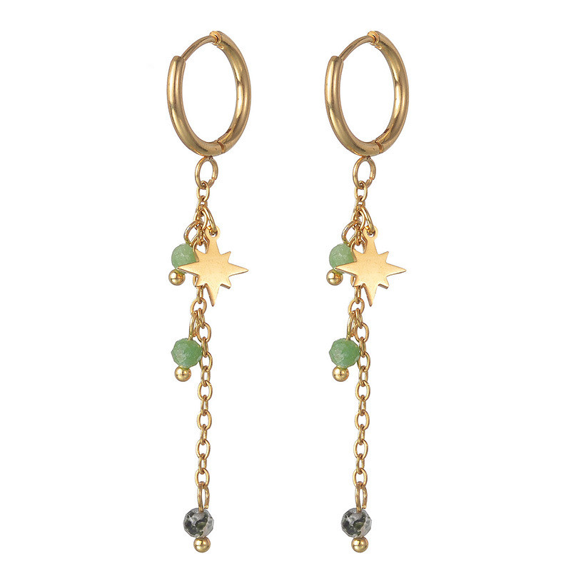 French Style Colorful Beaded Eight-Pointed Star Long Tassel Earrings - Image 5