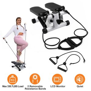 Compact Fitness Step Machine with Resistance Band - Home Gym Equipment, 330.7LBS Capacity, Hydraulic Step Machine Featuring LCD Display