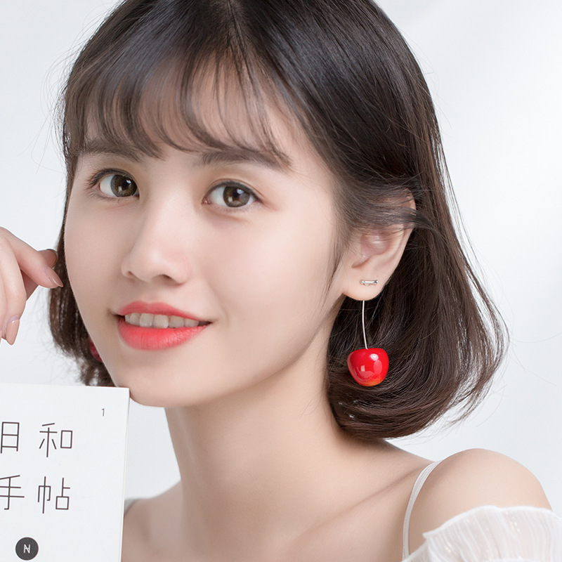 Chic S925 Silver Cherry-shaped Earrings for Women - Elegant Mori Fashion - Image 4
