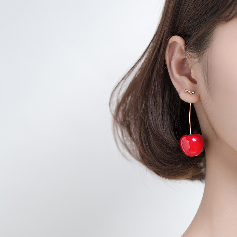 Chic S925 Silver Cherry-shaped Earrings for Women - Elegant Mori Fashion - Image 6