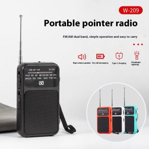Portable Radio Dual Power Supply with Flashlight - FM/AM Pointer Design