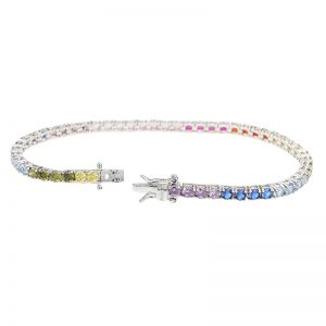 S925 Sterling Silver Colorful Zircon Round Diamond Tennis Bracelet for Couples