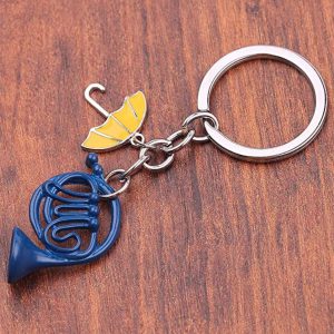 Blue French Horn & Yellow Umbrella Keychain - Unique Gift Idea