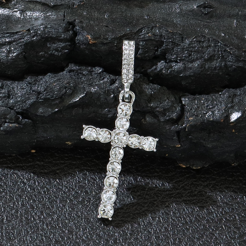 Single Row Diamond Cuban Necklace with Cross Pendant - Elegant & Stylish - Image 4