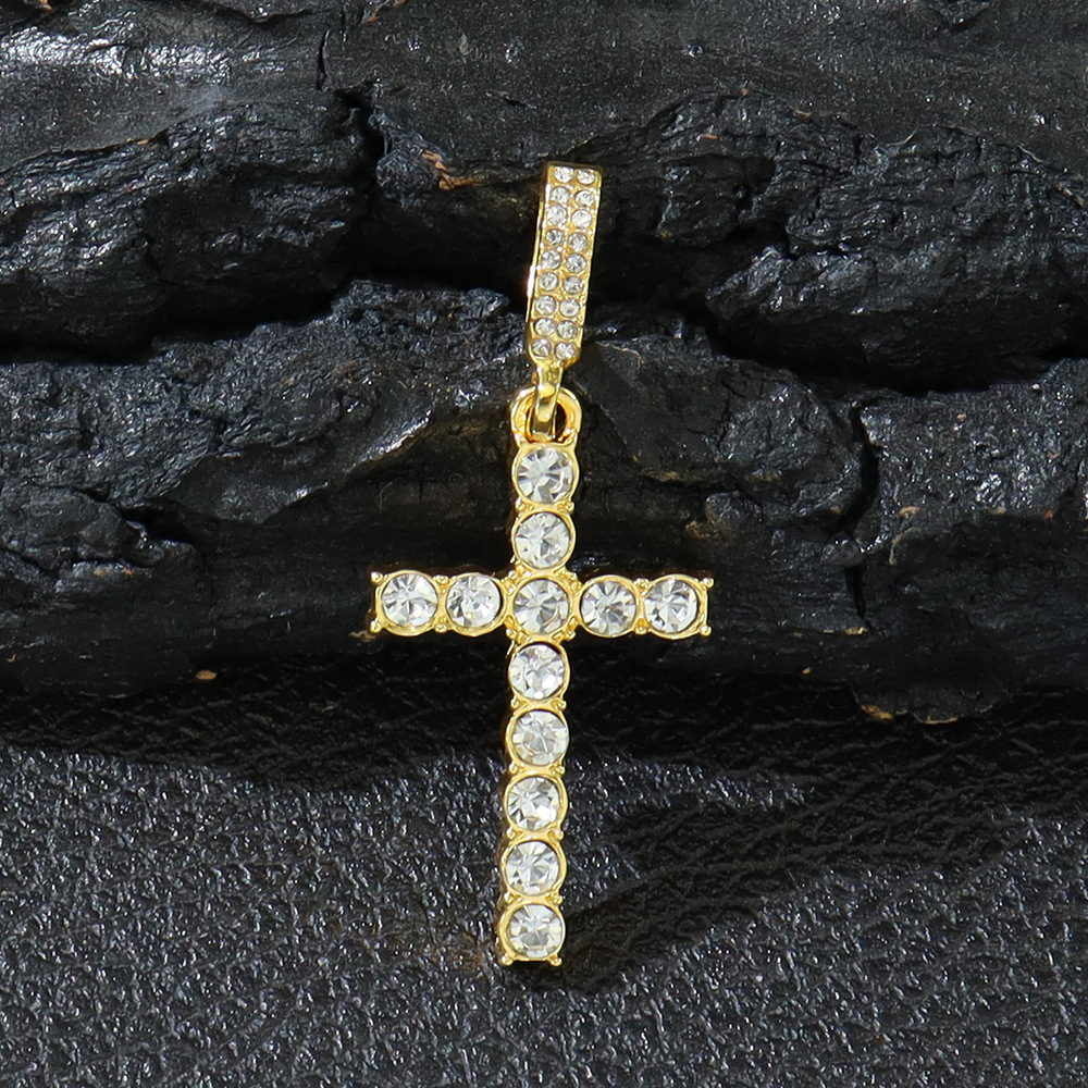 Single Row Diamond Cuban Necklace with Cross Pendant - Elegant & Stylish - Image 6