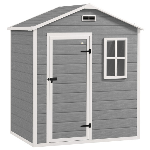 Outsunny 6 X 4ft Grey Outdoor Shed with Foundation, Lockable Door, Vents & Windows - Durable Plastic Tool Storage Solution - Image 2