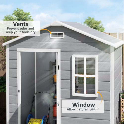 Outsunny 6 X 4ft Grey Outdoor Shed with Foundation, Lockable Door, Vents & Windows - Durable Plastic Tool Storage Solution - Image 3