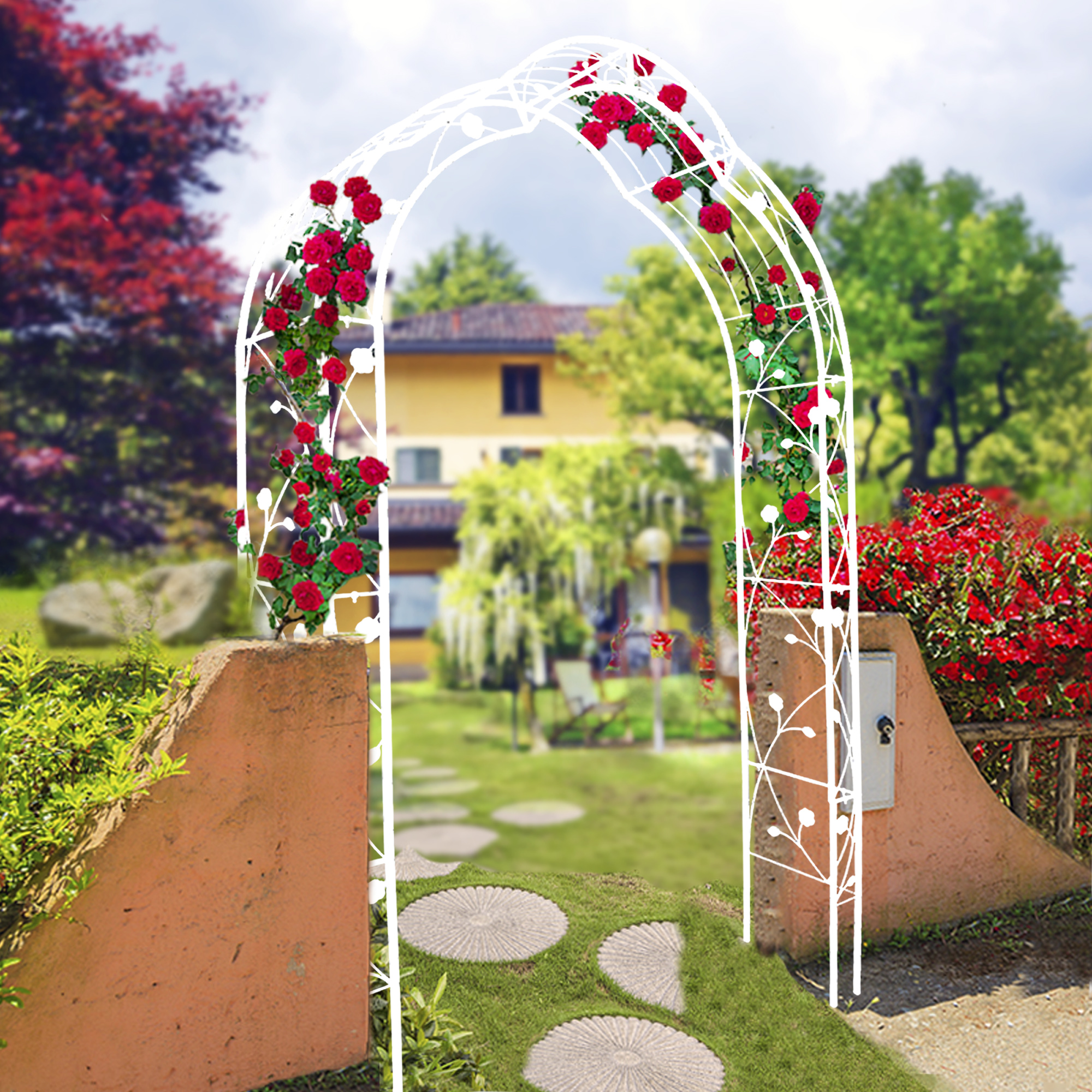 Cream White Metal Garden Arch for Climbing Plants, Weddings, and Events