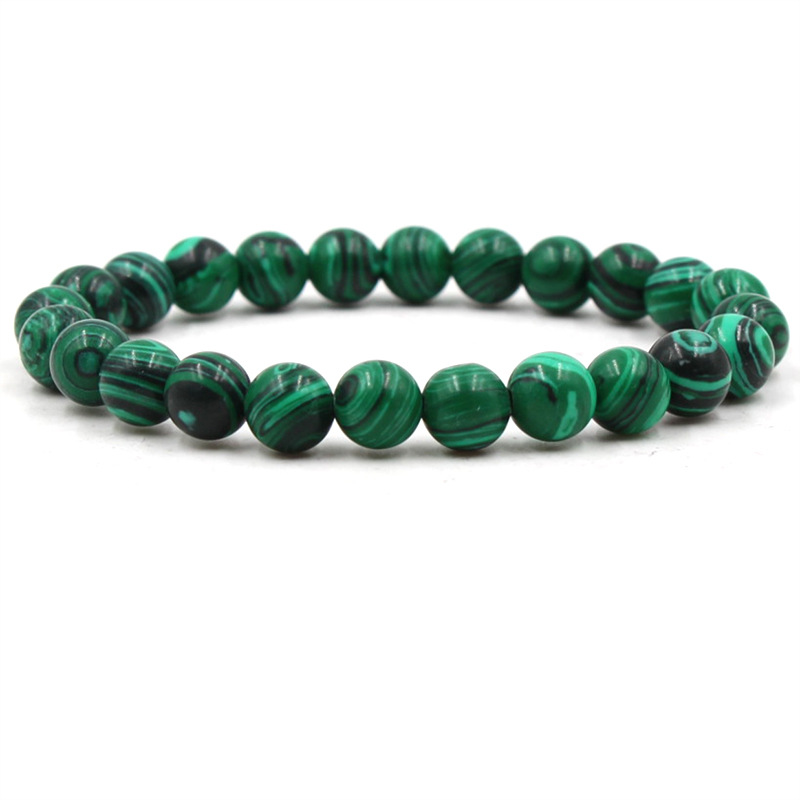 Elegant Black Matte Green Malachite Bracelets for Women and Men - Elastic Strand Jewelry