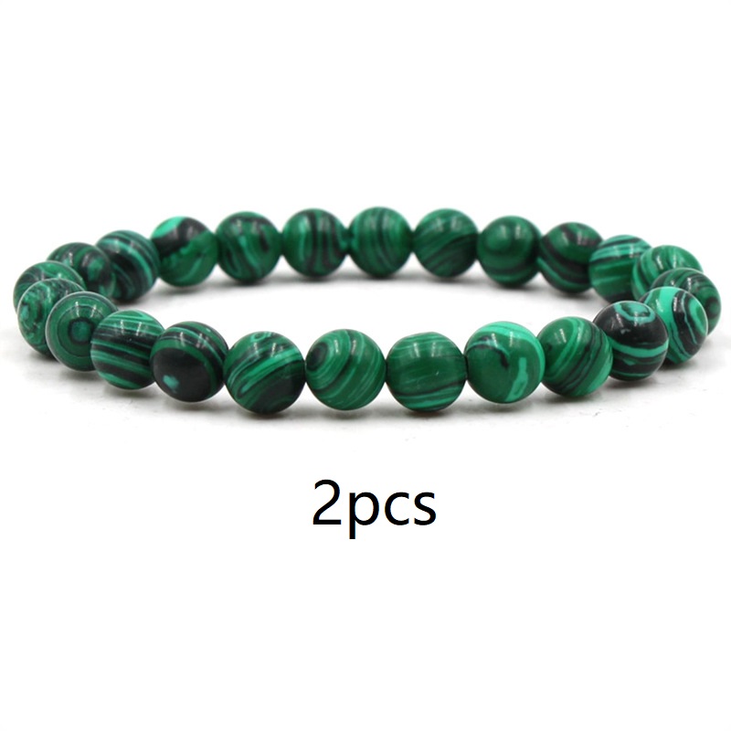Elegant Black Matte Green Malachite Bracelets for Women and Men - Elastic Strand Jewelry - Image 2