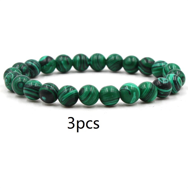 Elegant Black Matte Green Malachite Bracelets for Women and Men - Elastic Strand Jewelry - Image 3