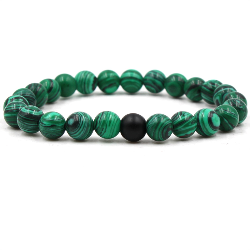 Elegant Black Matte Green Malachite Bracelets for Women and Men - Elastic Strand Jewelry - Image 4