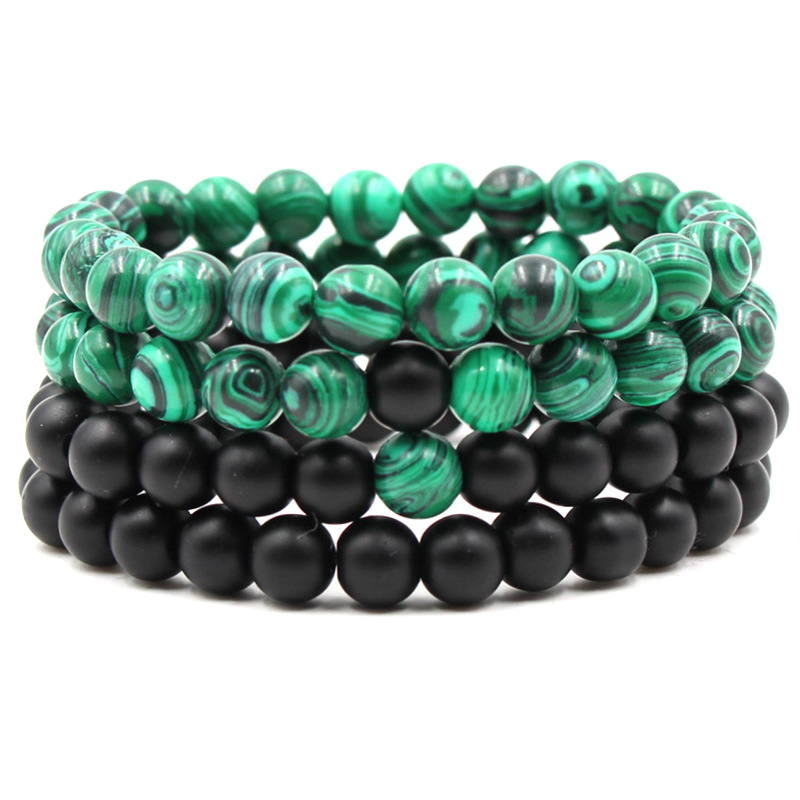 Elegant Black Matte Green Malachite Bracelets for Women and Men - Elastic Strand Jewelry - Image 11