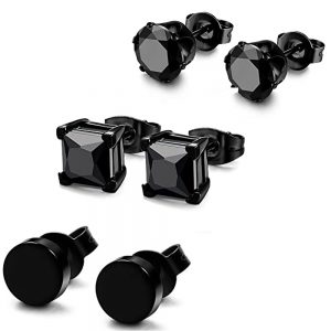 Punk Square Black Zircon Stud Earrings Set – 6mm Stylish Jewelry