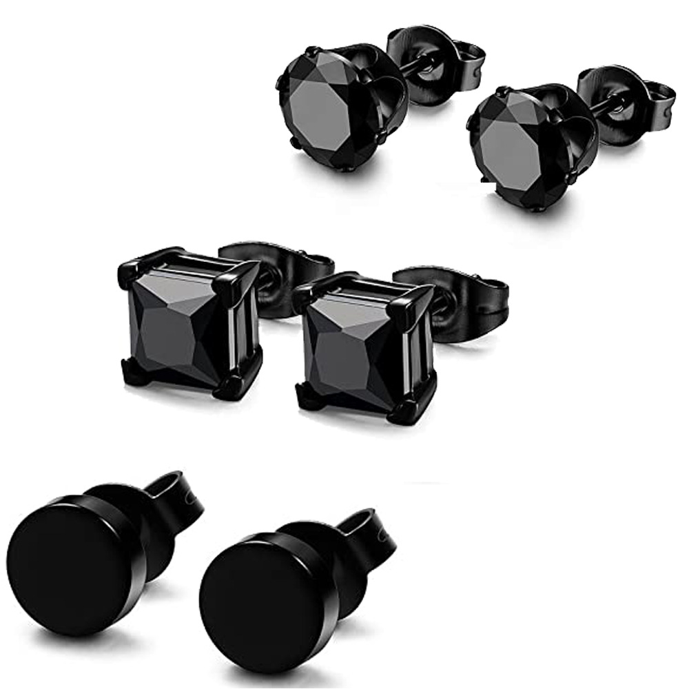 Punk Square Black Zircon Stud Earrings Set – 6mm Stylish Jewelry
