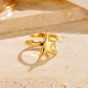 Stylish Adjustable 18K Gold Pentagram Ring in Fashion Titanium Steel