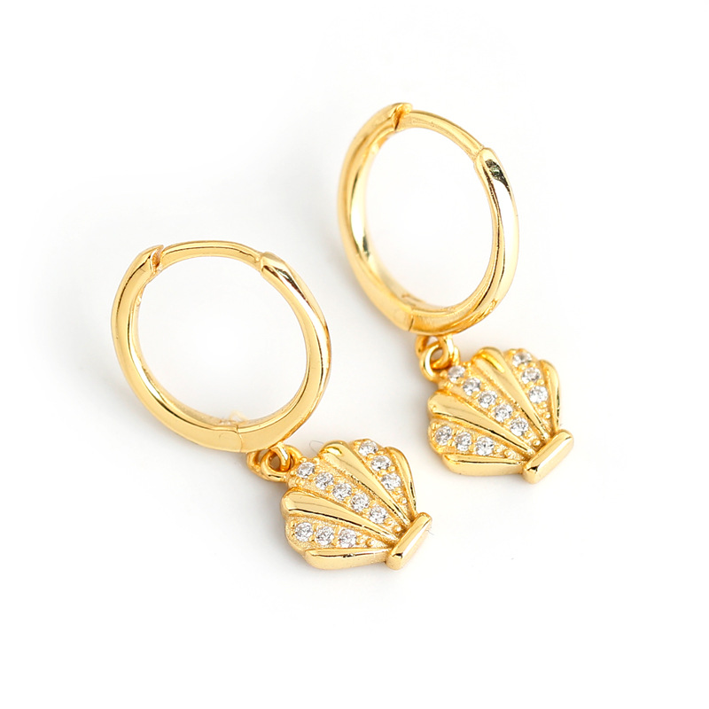 Sparkling Rhinestone Zircon Shell-Shaped Sterling Silver Stud Earrings - Image 5