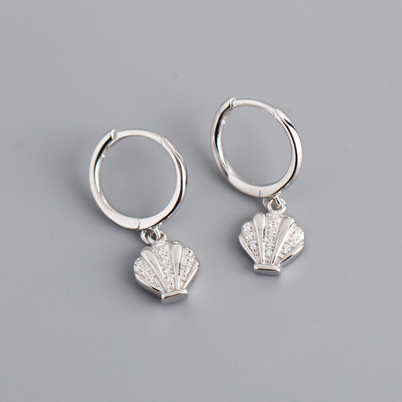 Sparkling Rhinestone Zircon Shell-Shaped Sterling Silver Stud Earrings - Image 7