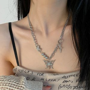 Elegant Hollow Butterfly Stitching Cross Necklace for Timeless Style