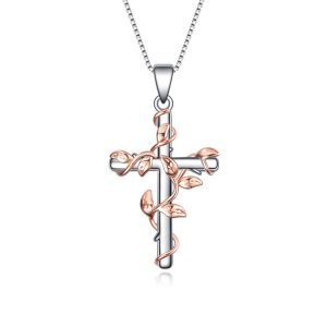Sterling Silver Rose Flower Cross Pendant Necklace - Perfect Jewelry Gifts