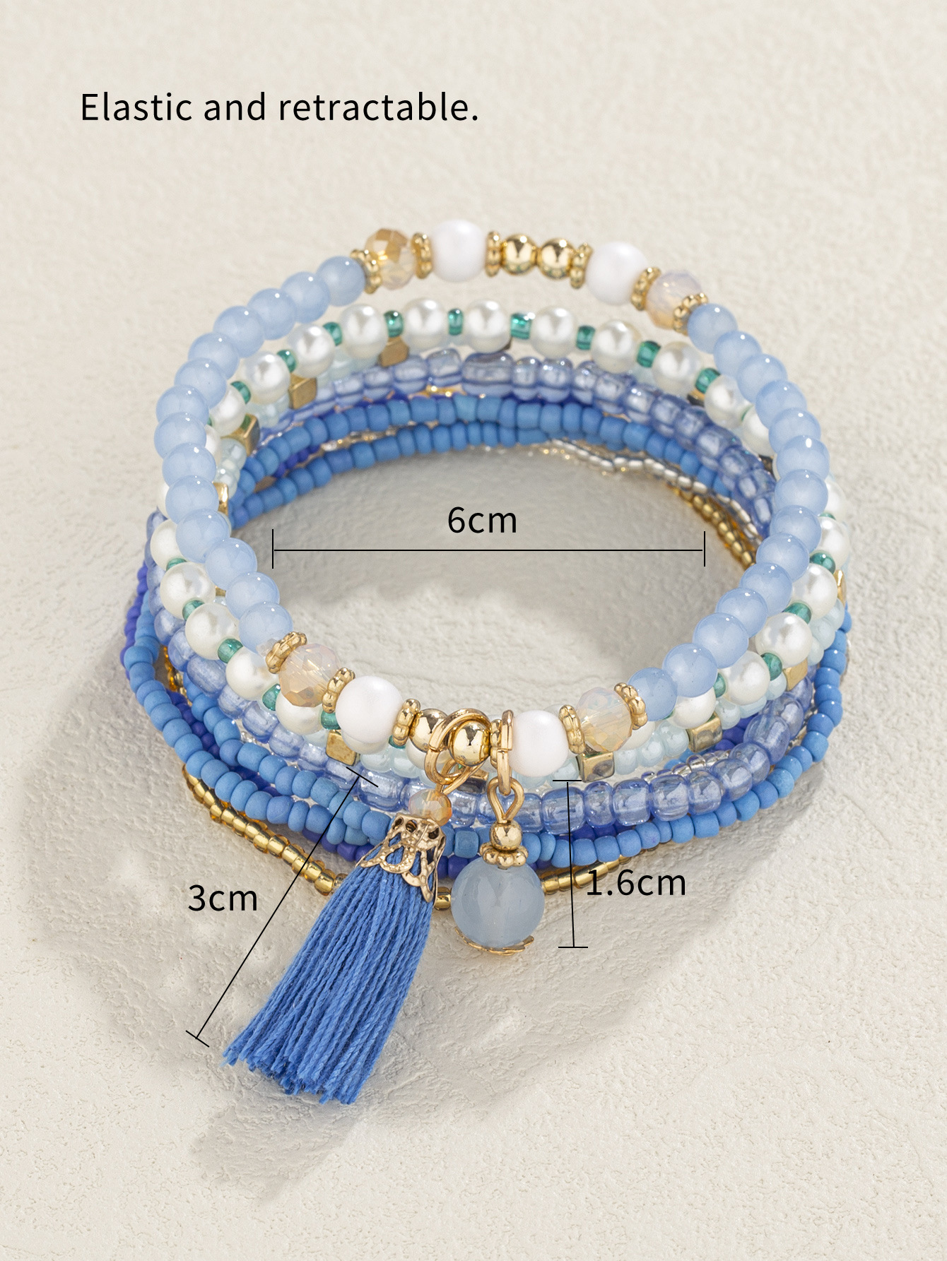 Stunning Ethnic Peacock Blue Tassel Pendant Bracelet with Japonica Rice Beads - Image 4