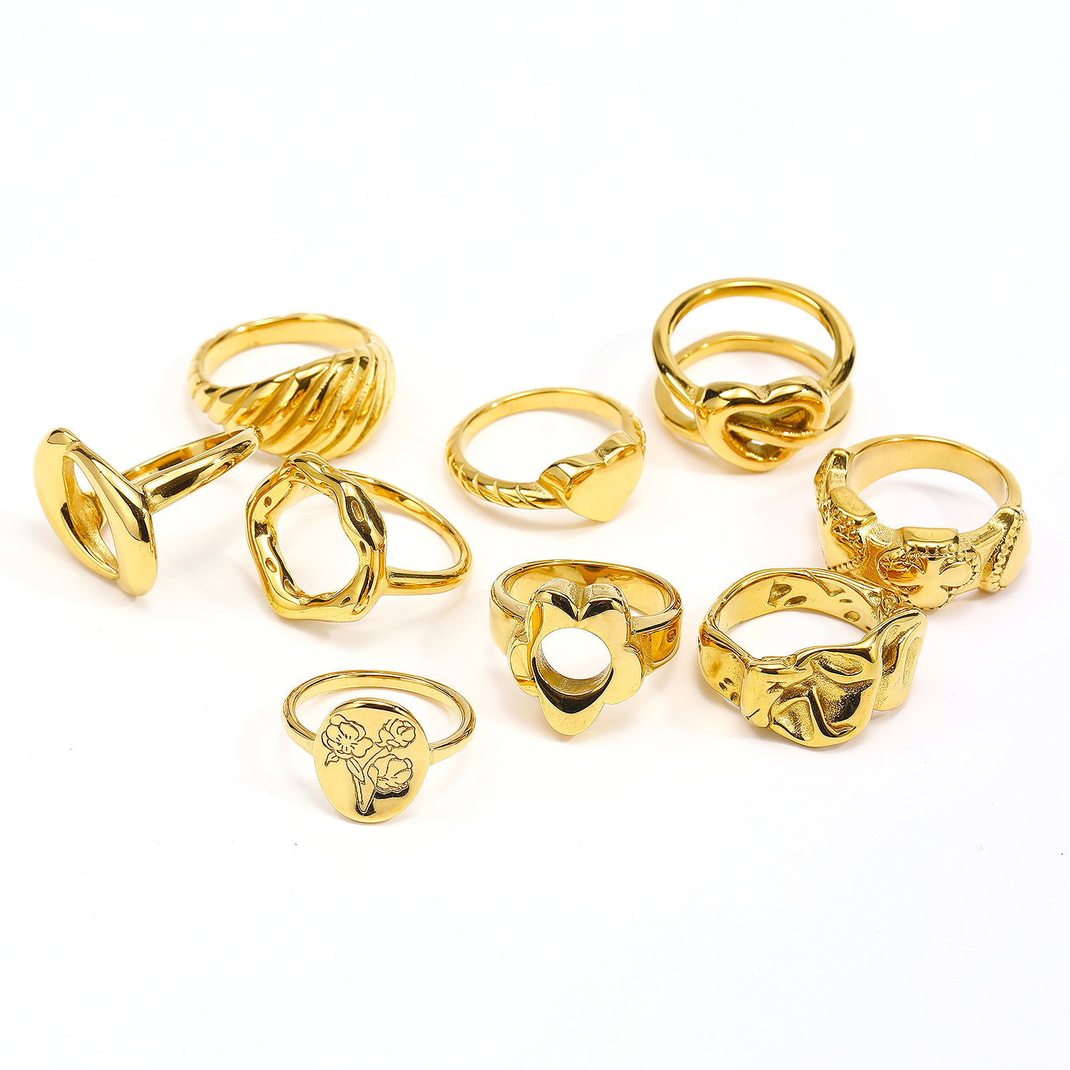 Niche Temperament Versatile Heart-shaped Flower Titanium Steel Ring - Image 4