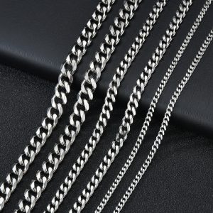 Stainless Steel Six-Sided Grinding Cuban Link Chain Necklace - Stylish Simple Sweater Accessory
