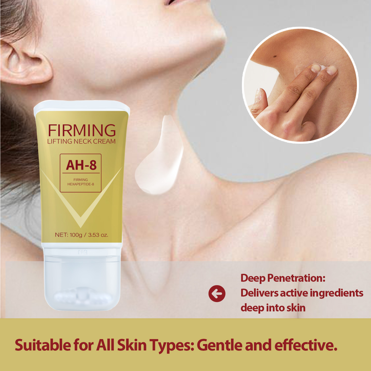 Neck Firming Roller Cream: Lifts, Reduces Neck Lines, Deeply Nourishes, Absorbs Quickly, and Soothes Neck Skin Care - Image 2