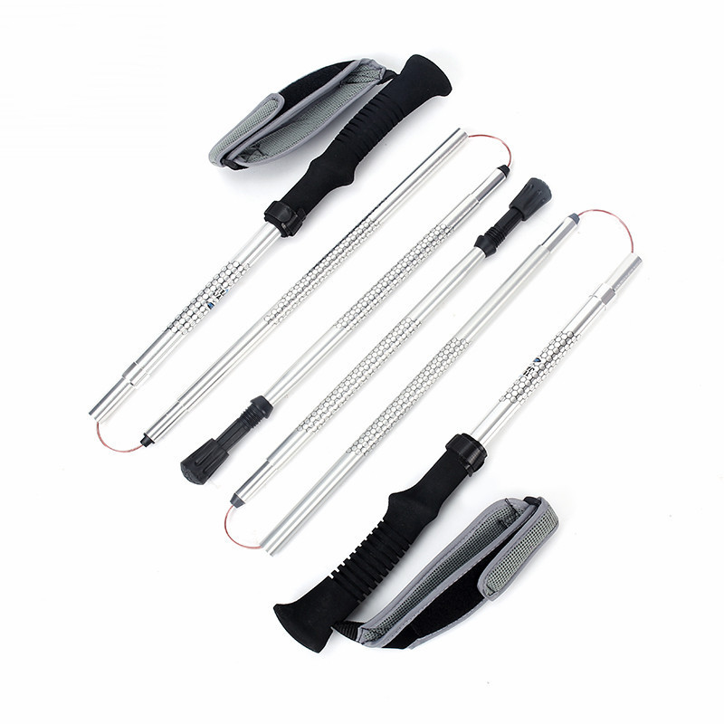 Ultra Light Z-Type Folding Cross Country Walking Stick - High Strength Aluminum Alloy, Four Section Climbing Stick with Straight Handle