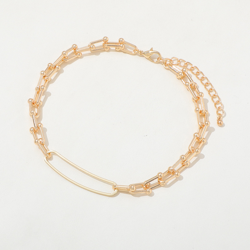 European and American Premium Retro U-Shaped Double-Layer Metal Chain Tag Necklace