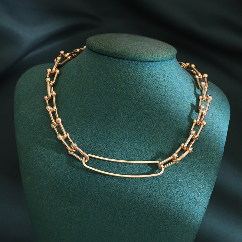 European and American Premium Retro U-Shaped Double-Layer Metal Chain Tag Necklace - Image 8