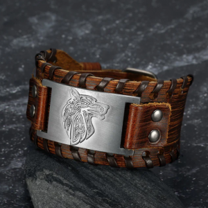 Asgard Leather Buckle Arm Cuff Featuring Exclusive Fenrir Design