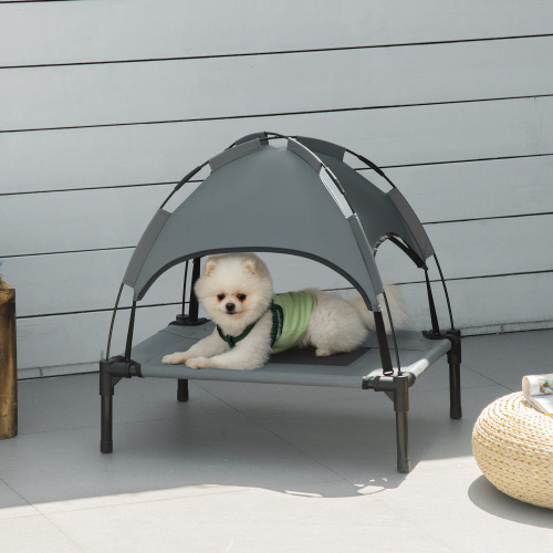 PawHut 24 Inch Elevated Portable Dog Cot Pet Bed with UV Protection Canopy Shade - Gray
