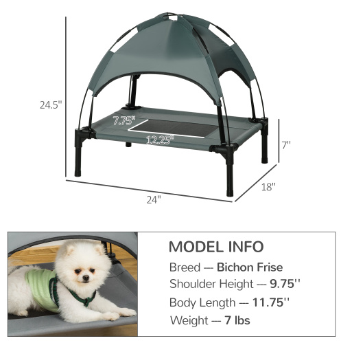 PawHut 24 Inch Elevated Portable Dog Cot Pet Bed with UV Protection Canopy Shade - Gray - Image 4
