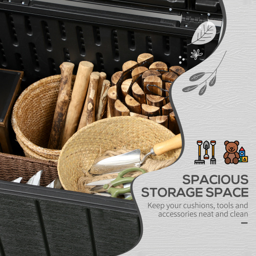 Outsunny 336 Litre Heavy Duty Garden Storage Box, Water-resistant Double Wall Plastic Container, Extra Large Outdoor Organizer with Wheels and Handles, Black Deck Cushion Chest - Image 5