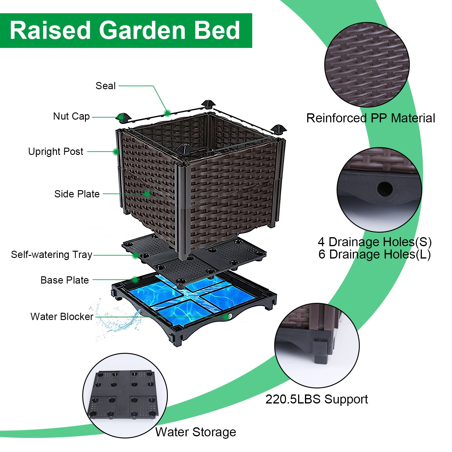 Elevated 1 Set Raised Garden Bed Plant Growth Box with Self-Watering System for Patio, Balcony & Garden - Ideal Planter for Flowers, Vegetables, & Herbs - Image 8