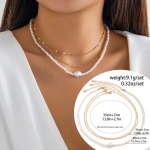 Elegant Women's Multi-layer Slim Chain Imitation Pearl Necklace