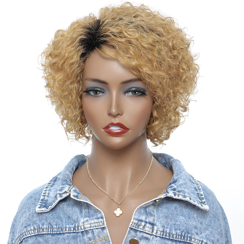 Premium Small Curly Real Hair Headgear - Fluffy Short Hair Cover for a Stylish Look